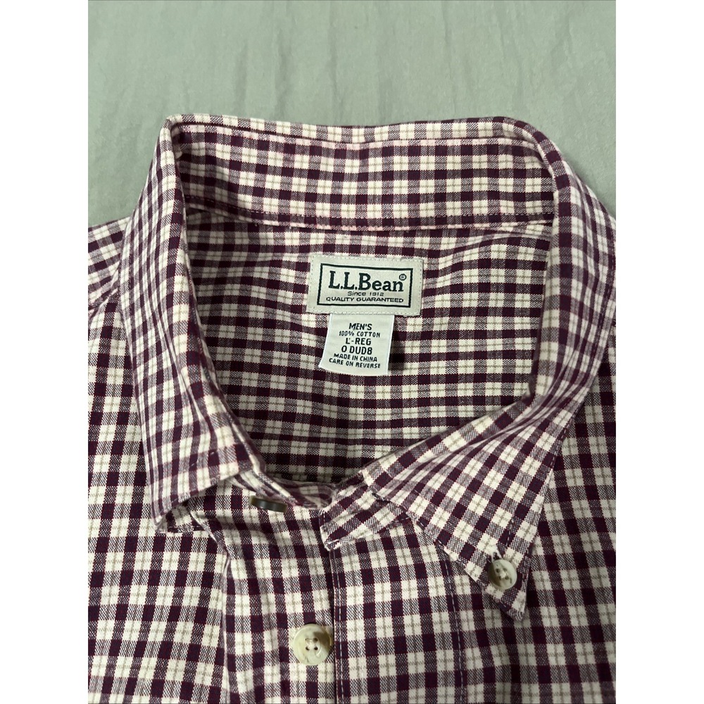 LL Bean Burgundy Plaid Button Down Long Sleeve Shirt Men's Size Large